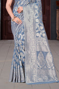 Grey Cotton Saree With Blouse Piece