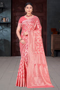 Peach Cotton Saree With Blouse Piece