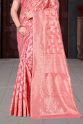 Peach Cotton Saree With Blouse Piece