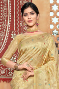 Tan Beige Organza Saree