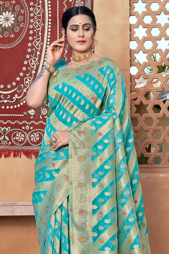 Sky Blue Organza Saree