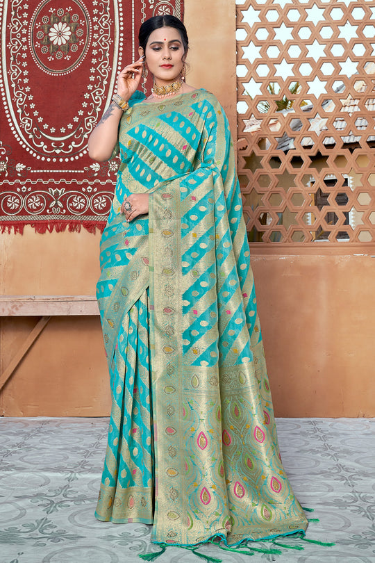 Sky Blue Organza Saree