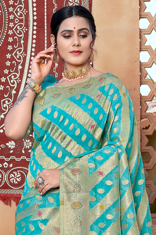 Sky Blue Organza Saree