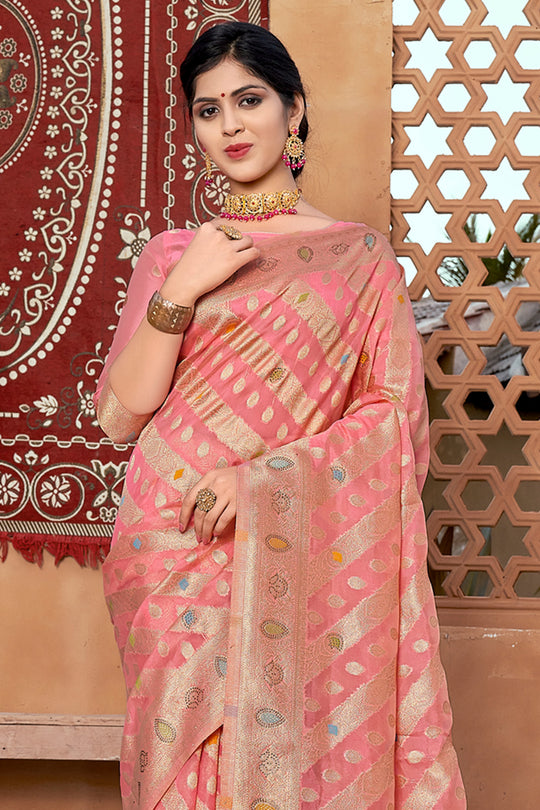 Pastel Pink Organza Saree