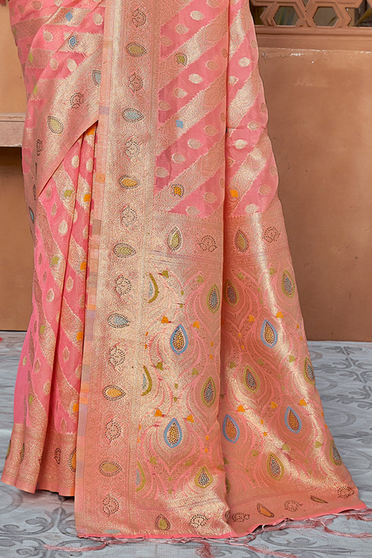 Pastel Pink Organza Saree