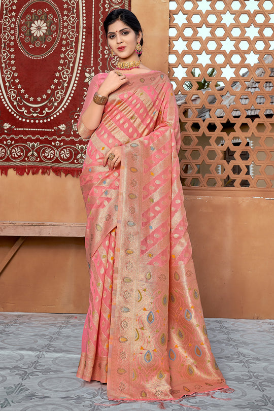 Pastel Pink Organza Saree
