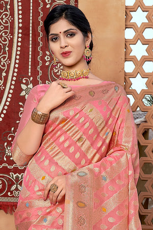 Pastel Pink Organza Saree