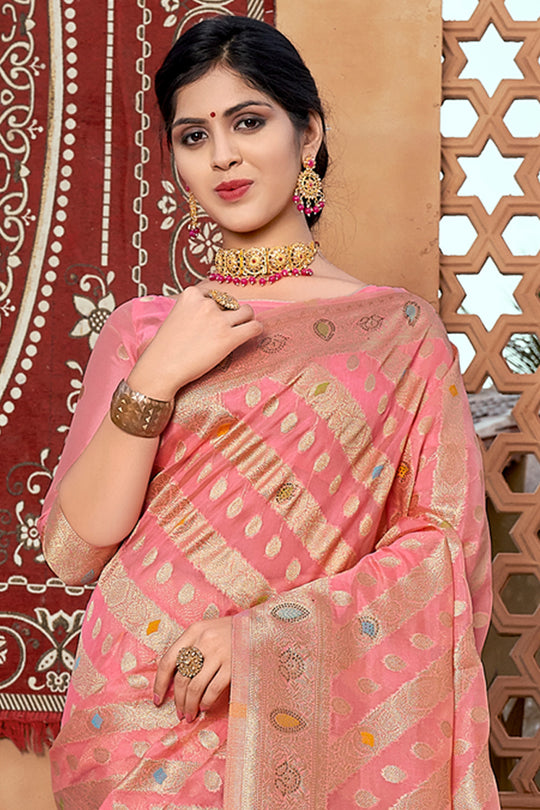 Pastel Pink Organza Saree