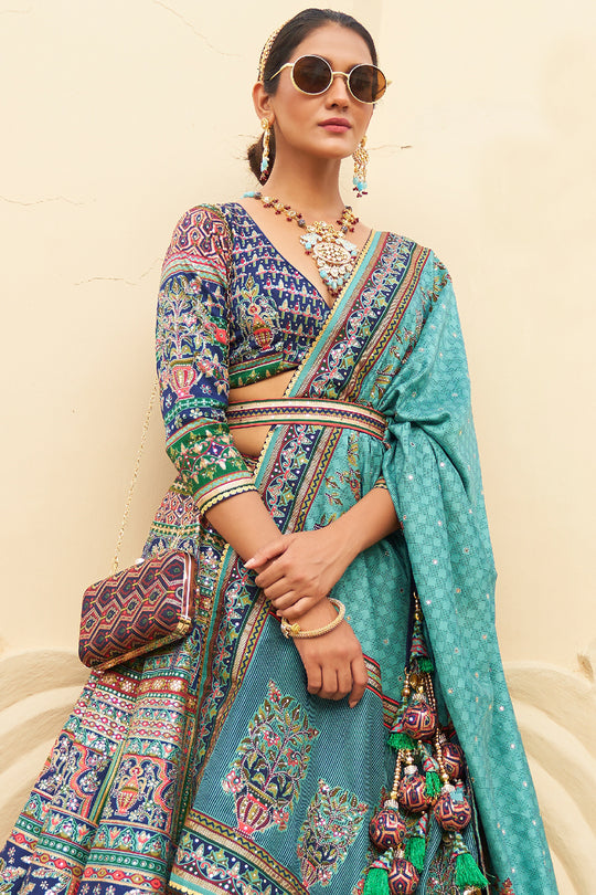 Navy Blue Silk Lehenga Choli (Semi-Stitched)