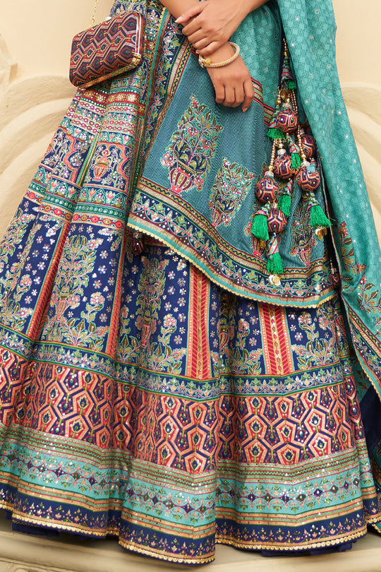 Navy Blue Silk Lehenga Choli (Semi-Stitched)