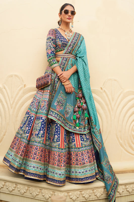 Navy Blue Silk Lehenga Choli (Semi-Stitched)