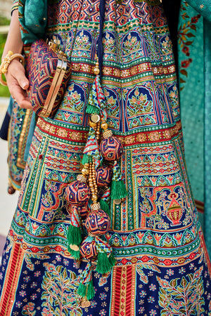 Navy Blue Silk Lehenga Choli (Semi-Stitched)