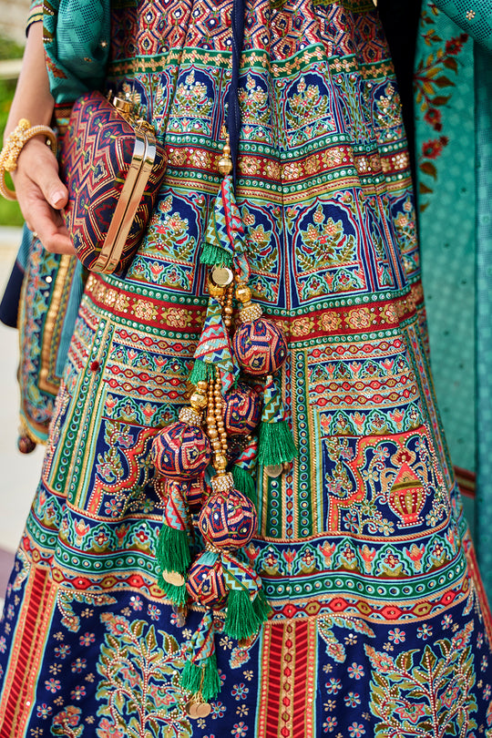 Navy Blue Silk Lehenga Choli (Semi-Stitched)