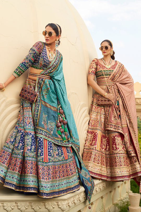 Navy Blue Silk Lehenga Choli (Semi-Stitched)