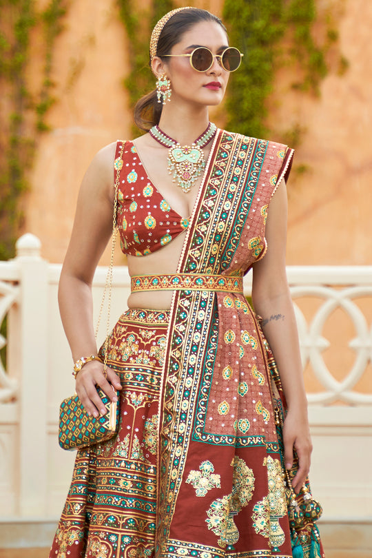 Dark Brown Silk Lehenga Choli