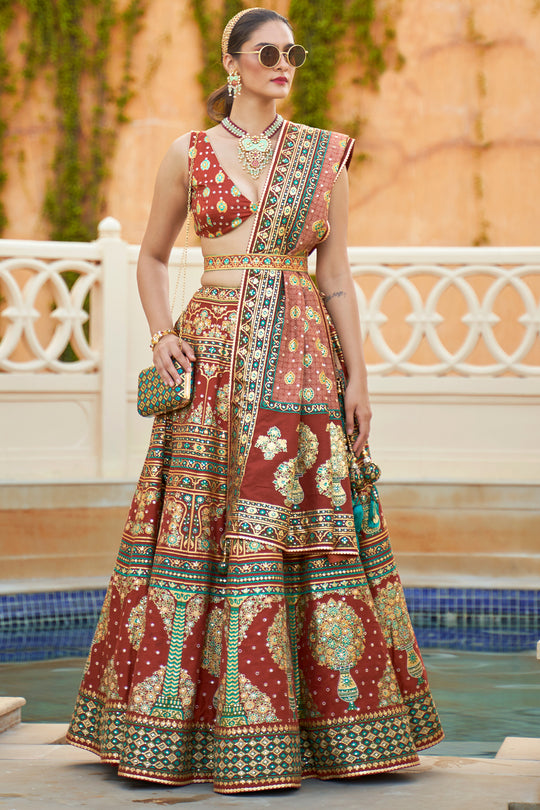 Dark Brown Silk Lehenga Choli