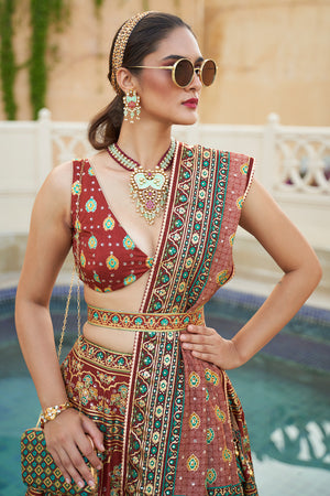 Dark Brown Silk Lehenga Choli