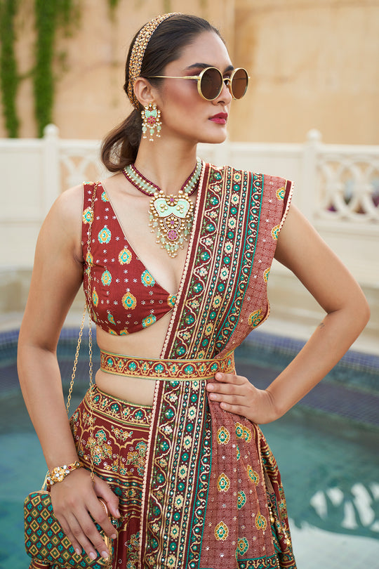 Dark Brown Silk Lehenga Choli