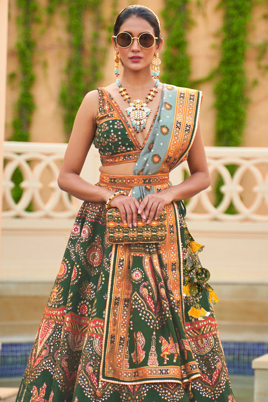 Teal Green Silk Lehenga Choli (Semi-Stitched)