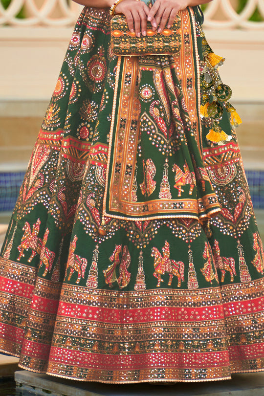 Teal Green Silk Lehenga Choli (Semi-Stitched)