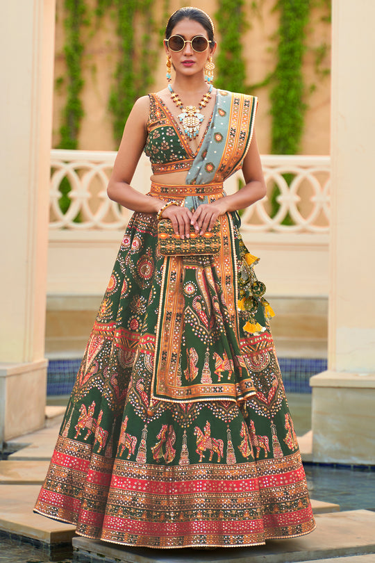 Teal Green Silk Lehenga Choli (Semi-Stitched)