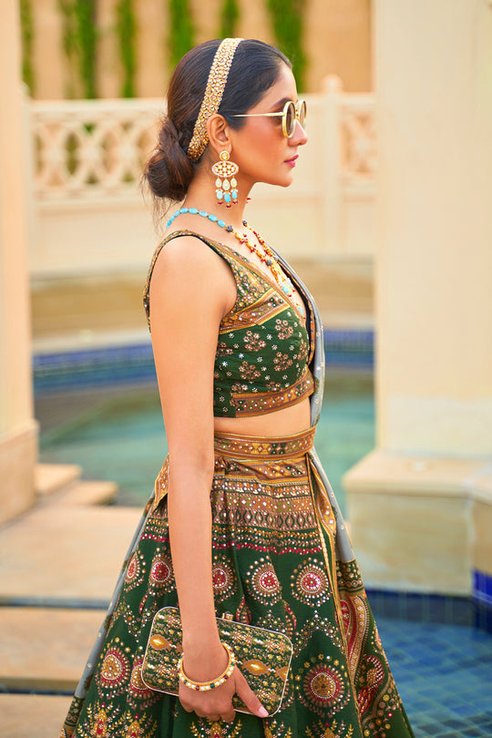 Teal Green Silk Lehenga Choli (Semi-Stitched)