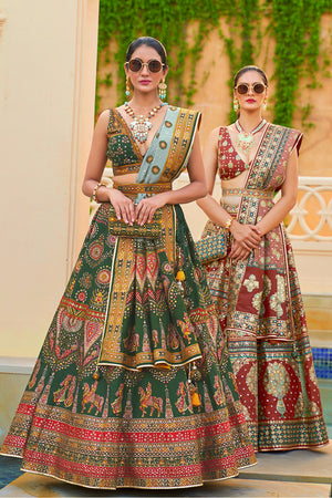 Teal Green Silk Lehenga Choli (Semi-Stitched)