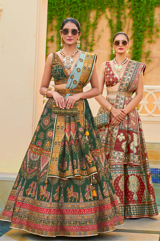 Teal Green Silk Lehenga Choli (Semi-Stitched)