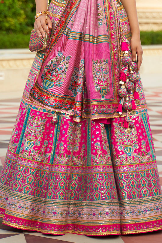 Fusion Pink Silk Lehenga Choli (Semi-Stitched)