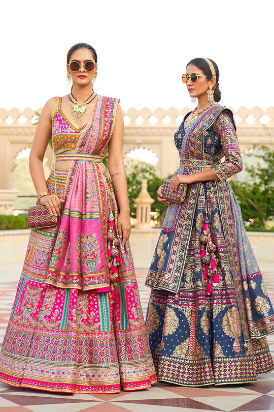 Fusion Pink Silk Lehenga Choli (Semi-Stitched)