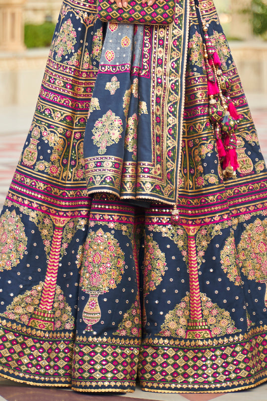 Dark Blue Silk Lehenga Choli (Semi-Stitched)