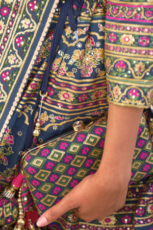 Dark Blue Silk Lehenga Choli (Semi-Stitched)