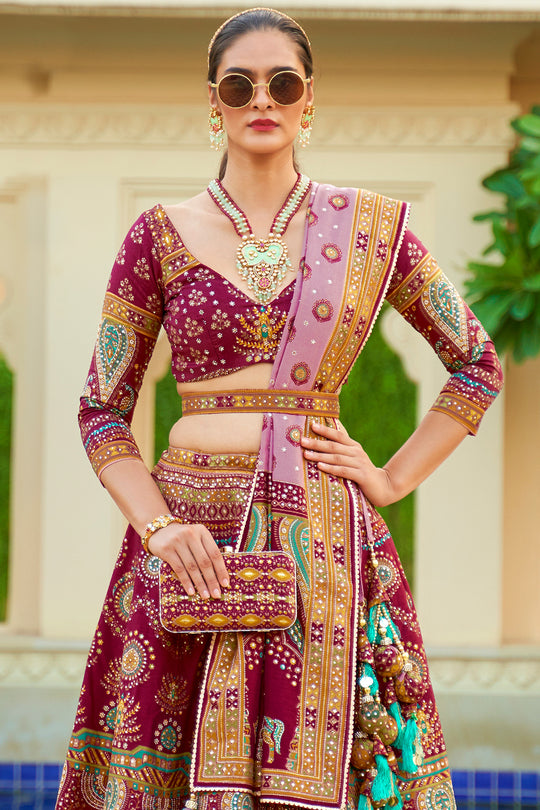 Dark Maroon Silk Lehenga Choli (Semi-Stitched)