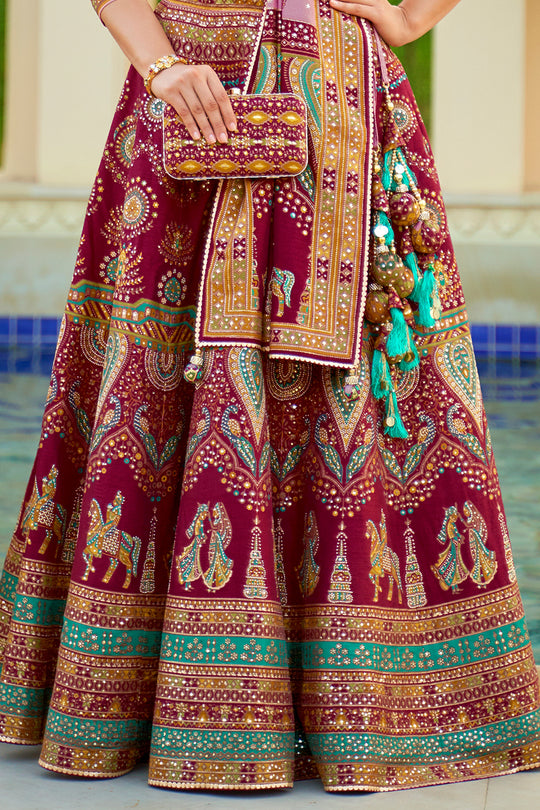 Dark Maroon Silk Lehenga Choli (Semi-Stitched)