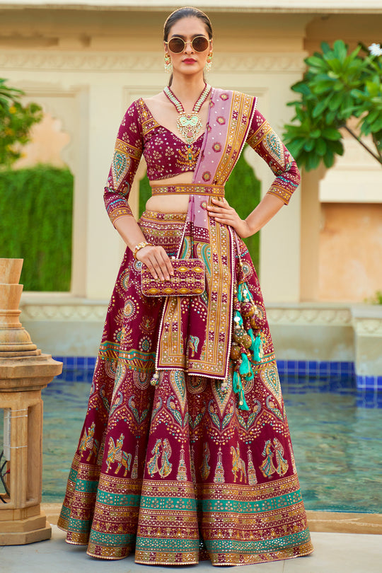 Dark Maroon Silk Lehenga Choli (Semi-Stitched)