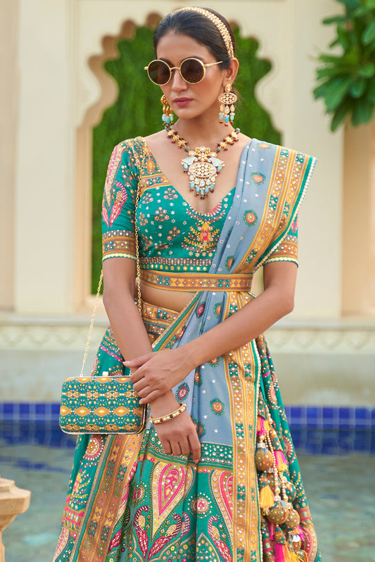 Sea Green Silk Lehenga Choli