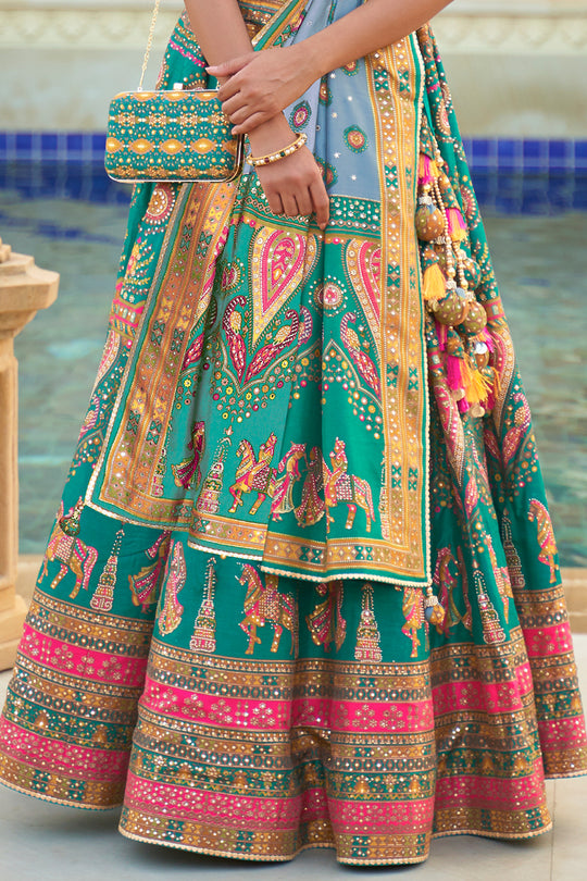 Sea Green Silk Lehenga Choli
