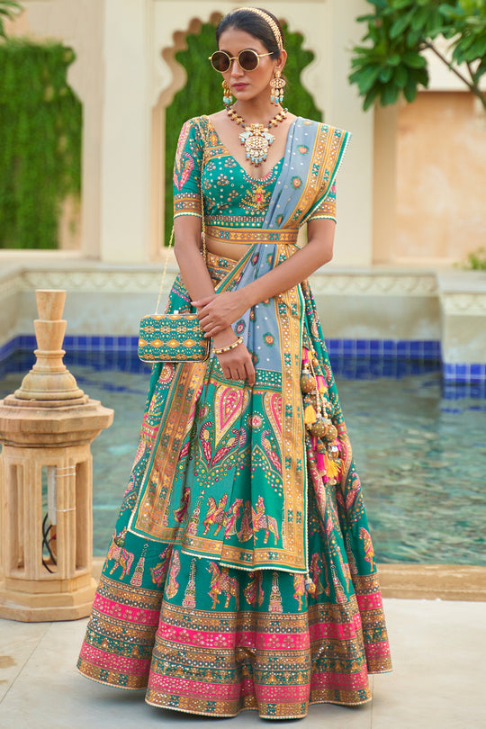 Sea Green Silk Lehenga Choli