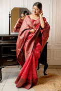 Gajri Pink Raw Silk Saree With Blouse Piece