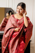 Gajri Pink Raw Silk Saree With Blouse Piece