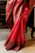 Gajri Pink Raw Silk Saree With Blouse Piece