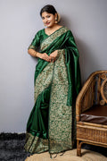 Green Raw Silk Saree With Blouse Piece