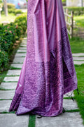 Purple Raw Silk Saree With Blouse Piece