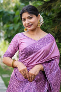 Purple Raw Silk Saree With Blouse Piece