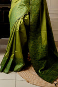 Olive Raw Silk Saree With Blouse Piece