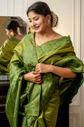 Olive Raw Silk Saree With Blouse Piece