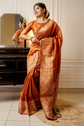 Orange Raw Silk Saree With Blouse Piece