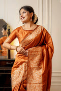 Orange Raw Silk Saree With Blouse Piece