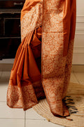 Orange Raw Silk Saree With Blouse Piece