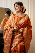 Orange Raw Silk Saree With Blouse Piece